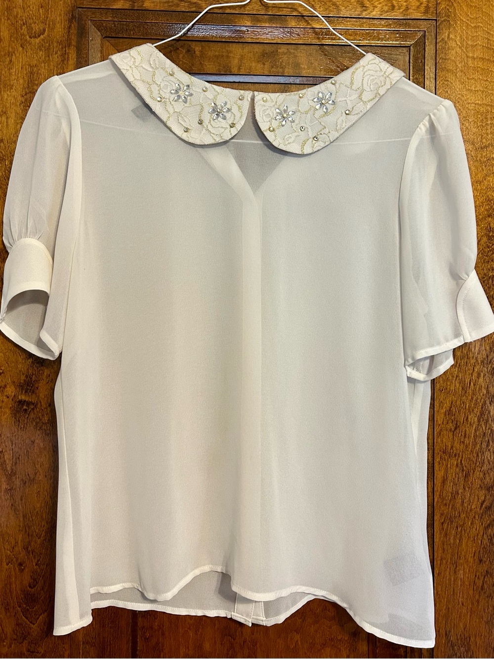 A. Byer Cream Embellished Peter Pan Collar Blouse